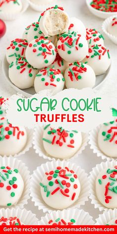 sugar cookie truffles with white frosting and sprinkles