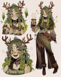 an image of a woman with horns on her head and green hair holding a cup