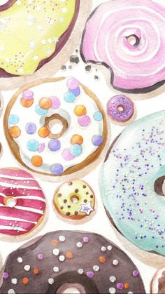 a painting of donuts and doughnuts with sprinkles on them