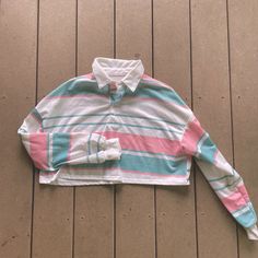 Brand New Pink And Blue Stripped Button-Up. Cropped And Oversized Fit. Size M. Stripped Tank Top, Knot Crop Top, Graphic Crop Top, Wrap Crop Tops, Corset Crop Top, Crochet Halter Tops, Halter Crop Top, Striped Crop Top, Long Sleeve Turtleneck