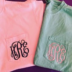 Monogrammed Comfort Colors Short Sleeve Pocket T-Shirt | Etsy Monogram Pocket Tees, Southern Shirt, Monogram Shirts, Southern Shirts, Columbia Sc, Mary Elizabeth, Color Shorts, Pocket Tshirt, Mean Girls