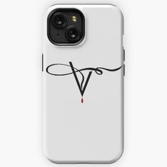 a white phone case with the word v on it's front and back side