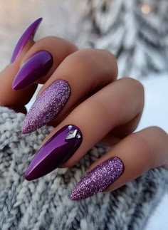 Nails To Match A Purple Dress, Purple November Nails, Taylor Swift Lavender Haze Nails, Dark Violet Nails Designs, Purple Xmas Nails, Purple Square Acrylic Nails, 2025 Winter Nails, Dark Almond Nails Designs, Purple Autumn Nails