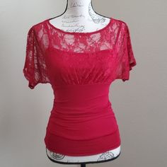 Brand New With Tags. Lace Overlay Tank Underneath. Ruched Gathered Sides And Banded Bottom. Vibrant Color! Fitted Ruched Red Blouse, Buy Buy, Red Lace, Lace Overlay, Things To Buy, Vibrant Colors, Womens Tops, Brand New, Tags