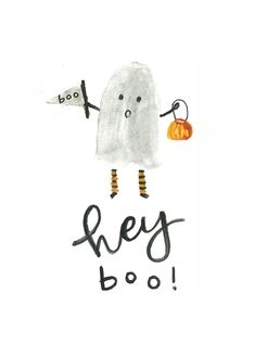 a drawing of a ghost holding a sign that says hey boo