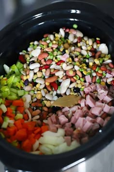 the food is being prepared in the slow cooker to be put into the pot