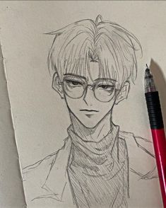 a pencil drawing of a man with glasses