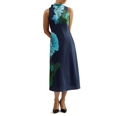 Sleeveless Floral Print Midi Dress For Work, Sleeveless Midi Dress With Floral Print For Work, Sleeveless Silk Midi Dress With Floral Print, Spring Sleeveless Silk Midi Dress, Spring Silk Sleeveless Knee-length Dress, Summer Halter Neck Midi Dress For Work, Ted Baker Dress Floral, Ted Baker Dress, Boutique Fashion