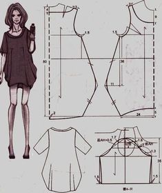 an image of a woman's dress pattern with measurements for the front and back