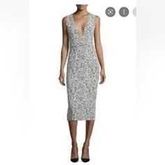 Brand New With Tags Gorgeous White Lace Over Gray Body Hugging Fit Perfect For A Bridal Shower, Derby, Cocktail, Holiday Party, And More Length: 46.5 Inches Bust: 15.5 Inches Olivia White, Midi Sheath Dress, Alice Olivia, Holiday Party, Sheath Dress, Holiday Parties, White Lace, Derby, Bridal Shower