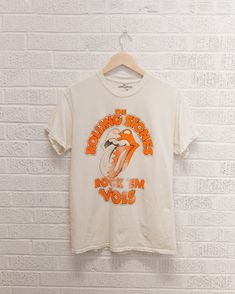 Rolling Stones Rock 'Em Vols Off White Thrifted Tee - shoplivylu Felt Letters, Sequin Shirt, Boyfriend Tee, Stone Rocks, Pop Up Shop, Graphic Tees Women, Light Weight Sweater, Online Retail, Rolling Stones