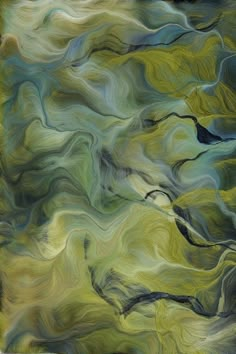 an abstract painting with green and blue colors