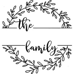 the word family written in black ink on a white background with leaves and branches around it