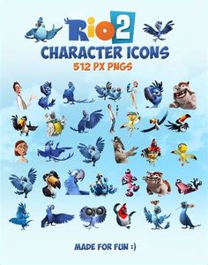 the character icons for rio 2 are shown in this poster, which includes many different characters