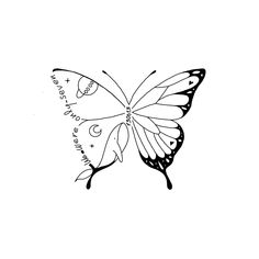 a black and white drawing of a butterfly with the words, i love you to the moon