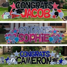 two yard signs that say congrats, jacob and congrat's sophie