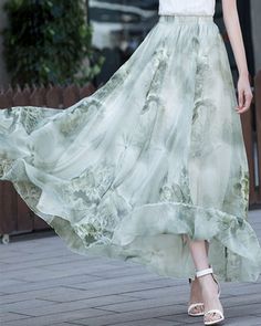 * A long skirt with elastic waist and beautiful prints. * A-line shape and wide hem, can make you look more taller and slimmer. * Made of pearl chiffon and fully lined. * Can custom make waist size and skirt length. * Material: 100% polyester * Size: True to US size, US 0-US 20 are available, you can let us know your usual size and height in your order. * Shipping: Free shipping Processing time : 5-7 Business days Delivery time : 7-20 Business days Tracking number available If you need rush orde Floral Chiffon Skirt, Feminine Romantic, Skirt High Waist, Chiffon Floral, Elastic Waist Skirt, Womens Maxi Skirts, Printed Skirt, High Waist Skirt, Skirt Maxi