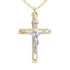 Yellow and white gold construction offers lasting beauty. Details:  1 1/8-in. pendant 18-in. 14k gold-filled chain Spring-ring clasp 10k white & yellow gold Size: One Size. Gender: female. Age Group: adult. Gold Pendants For Men, Gold Pendants, Gold Chain With Pendant, Super Nails, Gold Cross Pendant, Gold Cross, Tiny Tattoos, Gold Filled Chain, Virgin Mary