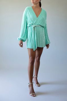 Retrofete gabrielle long sleeve robe dress in aqua.100% ViscoseDry CleanMade in India Coastal Beach House, Aqua Dress, Beach House, Casual Dress, Cover Up, India, Long Sleeve