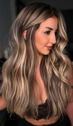 Katelyn Brown Hair Color, Brown With Thick Blonde Highlights, Brown Hair With Big Blonde Highlights, Natural Honey Highlights, Summer Hair Balayage Brunettes, Blonde Hair With Honey Brown Highlights, Light Brown Hair Platinum Highlights, Blended Brown Balayage, High Contrast Honey Balayage