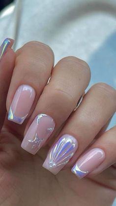 nail art Beachy Nail Designs, Vacation Nail Designs, Cruise Nails, Beachy Nails, Purple Nail Art, Purple Nail Designs, Summery Nails, Mermaid Nails, Vacation Nails