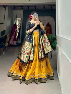 Mustard yellow lehenga choli for haldi function, designer half saree for women, Vichitra silk pavdai satti for festive,wedding chaniya choli Lehenga (Stitched) Color : Masted Yellow  Lehenga Fabric : Vichitra Silk  Lehenga Work : Plain with Paithni Lace Border  Lehenga Waist : SUPPORTED UP TO 40 Lehenga Stitching : Stitch with Canvas  Lehenga closer: Drawstring with Zip Length : 40 Flair : 4 Meter  Inner : Micro Cotton Blouse(Unstitched) Blouse Fabric : Jacquard Silk Blouse Work : Handwork  Blou Mustard Lehenga, Wedding Chaniya Choli, Yellow Lehenga Choli, Silk Blouse Work, Tassels Dupatta, Lehenga Stitching, Lehenga Fabric, Yellow Lehenga, Festive Wedding