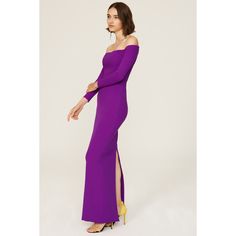 Purple crepe (Bodice: 100% Polyester, Sleeves and Skirt: 95% Polyester, 5% Elastane). Sheath. Long sleeves. Boat neck. Back zipper closure. See size and fit notes for length measurements. Imported. Fitted Long Sleeve Lined Maxi Dress, Fitted Full-length Maxi Dress For Cocktail, Fitted Full-length Purple Maxi Dress, Fitted Full Length Maxi Dress With Back Zipper, Fitted Full-length Maxi Dress With Back Zipper, Fitted Maxi Dress With Long Inseam, Solace London, Rent The Runway, Closet Designs