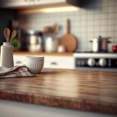 the kitchen counter is clean and ready for us to use