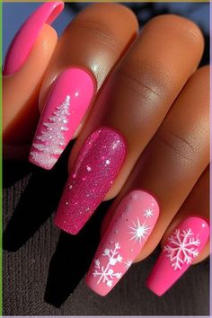 Pink is the color of the season, and it complements all skin tones beautifully. Whether you’re drawn to long nails with silver accents or short ones with cute Santa hats, these pink Christmas nail designs celebrate diversity and offer something for every woman. Trending Simple Nails, Nail Idea For Christmas, Christmas Nails Different Colors, Holiday Long Nails, Unicorn Nail Art Design, Christmas Nails With Pink, Design On Red Nails, Pink Designed Nails, Seasonal Nail Designs