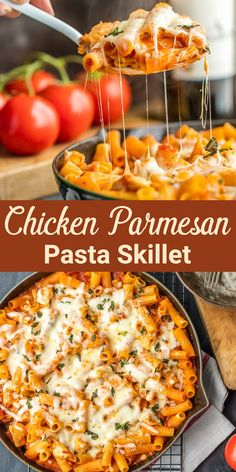 chicken parmesan pasta skillet is an easy dinner recipe