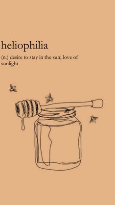 a honey jar with a wooden spoon in it and the words heliophiia above it