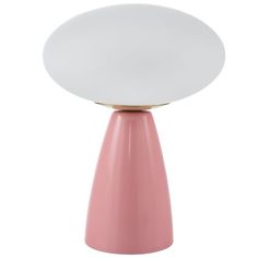 a pink and white table lamp on a white background