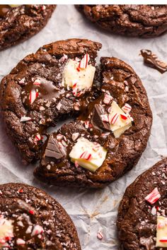 chocolate peppermint cookies with white and red candy canes