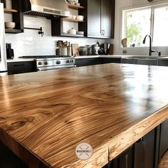 a kitchen counter top made out of wood