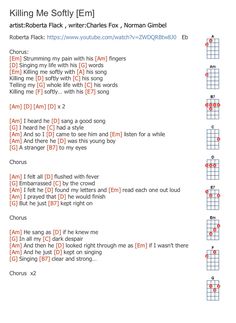 the guitar chords are arranged in red and black, with white letters on them that read killing me softly