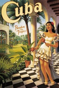 an advertisement for cuba featuring a woman in a dress