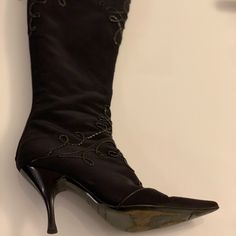 Sergio Rossi Black Tall Embroidered Boots. Size 36.5. These Have Been Worn, But In Good Condition. Originally $1500. Sergio Rossi Shoes, Embroidered Boots, Rossi Shoes, Sergio Rossi, Shoes Heels Boots, Shoes Women Heels, Black Boots, Heeled Boots, Shoes Heels