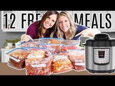 two women standing in front of an instant pot with the words 12 free meals on it