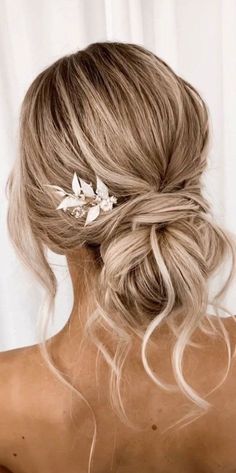 23Soft Lose Wave Messy Bun Looking for some hair up stylesUpdo hairstyles are a versatile and timeless choice for any occasion and can be styled in a variety of waysfrom simple and sleek to intricate and elaborate. Simple Bridesmaid Updos For Medium Hair, Hoco Updo Hairstyles, Hoco Hairstyles Updo, Formal Buns, Low Bridal Updo, Messy Bridal Hair, Simple Wedding Updo, For Wedding Hairstyles, Senior Hoco