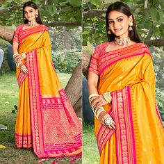 Yellow colored saree is made from paithani banarasi silk fabric which is highlighted with beautiful weaving and tassels border as shown. comes along unstitched paithani banarasi silk blouse piece which you can customise as per your design/style. Occasion - You can wear this saree for festivals, functions and ideal for any fashionista. Note:- the actual product may differ slightly in color and design from the one illustrated in the images when compared with computer or mobile screen. Measurements: Saree : Banarasi Silk : 5.5 Mtrs Blouse : Banarasi Silk : 0.8 Mtr Material: Banarasi Silk Stitch Type: Unstitched Occasion: Festive, Sangeet Country of Origin: India Care Guide: Dry Clean Traditional Multicolor Saree With Latkans, Banarasi Silk Dupatta With Latkans For Traditional Ceremonies, Multicolor Bollywood Saree With Latkans, Bollywood Style Multicolor Saree With Latkans, Multicolor Saree With Latkans, Multicolor Saree With Latkans For Diwali, Multicolor Diwali Saree With Latkans, Navratri Saree With Latkans, Yellow Banarasi Silk Traditional Wear With Border Detail