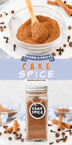 the ingredients for homemade cake spice are shown