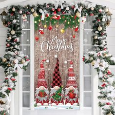 a decorated window with christmas decorations on it