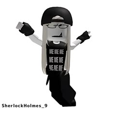 a cartoon character with glasses and a black hat is holding his hands up in the air