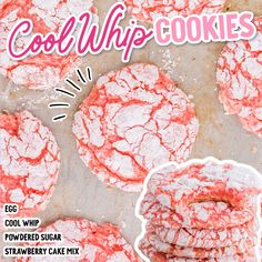 the cover of cool whip cookies magazine with pink powdered sugar on top and white icing