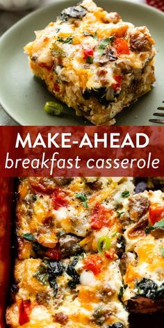 make - ahead breakfast casserole recipe with spinach and cheese on the side