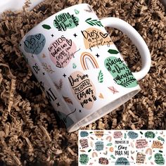 a white coffee mug surrounded by wood shavings with the words do something in it