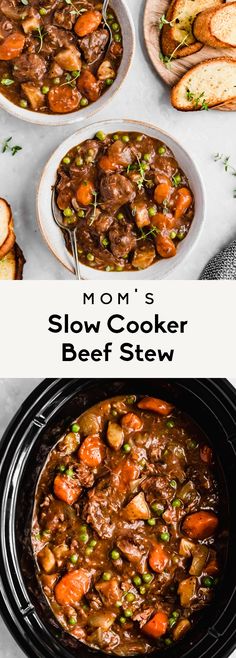 the slow cooker beef stew is ready to be eaten