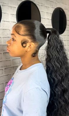 Sleek Mid Ponytail Black Women, Cute Mid Ponytail, Classic Ponytail Hairstyles Black Women, Mid Weave Ponytail, Curly Point Tail Weave, Slick Back Ponytail With Bundles, Up High Ponytail Hairstyles, Mid High Ponytail Black Women, Mid Sleek Ponytail