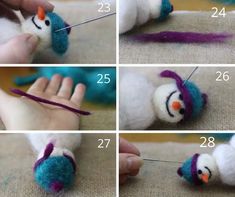 instructions for how to make a snowman ornament out of felt and yarn