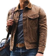 Mens Fall Outfits, Trendy Cardigans, Casual Trends, Lapel Jacket, Fall Outfits Men, Tan Jacket, Streetwear Men, Pocket Jacket, Outdoor Jacket